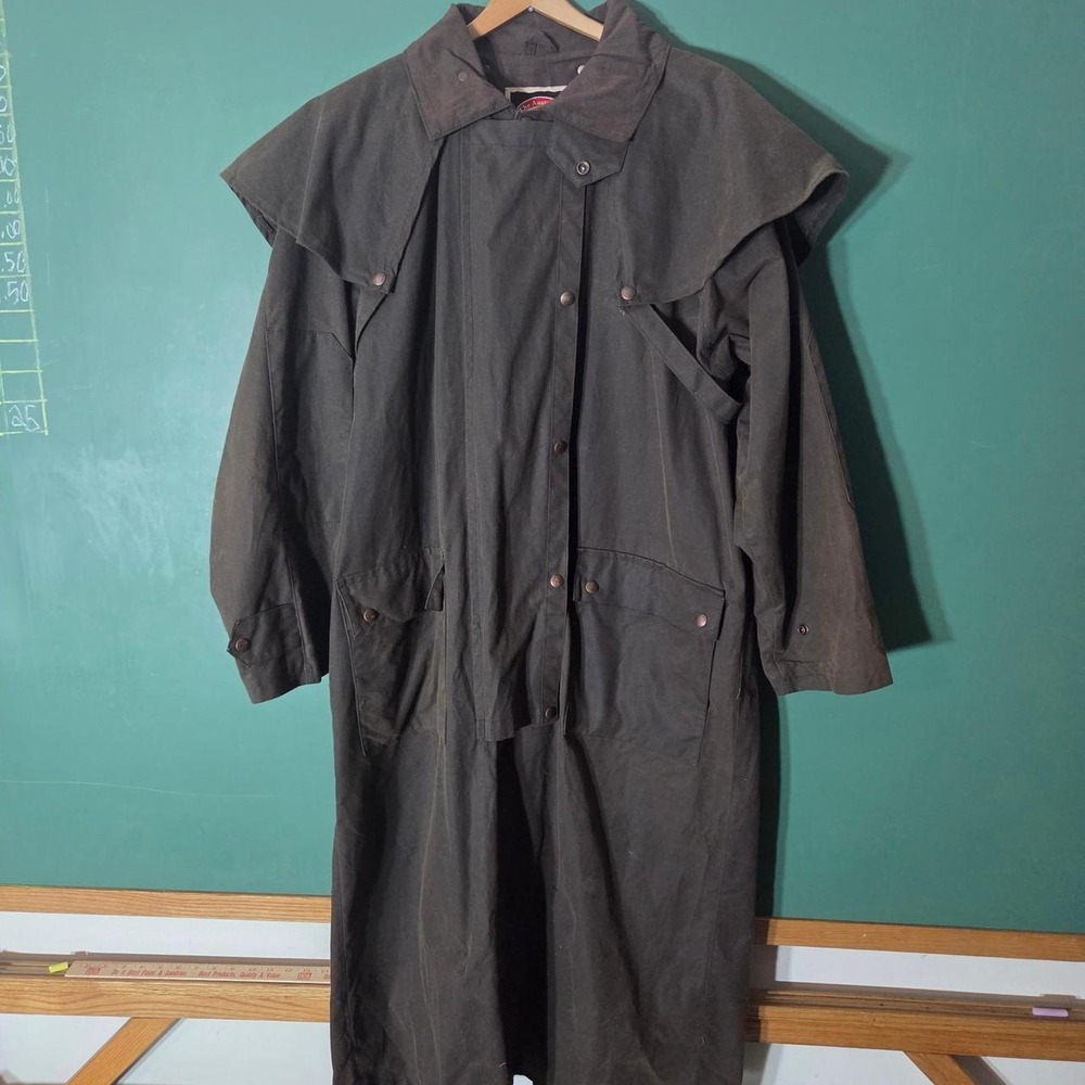 Outback Trading Co Vintage 90s Australian Drover Oilskin Duster Coat Brown L